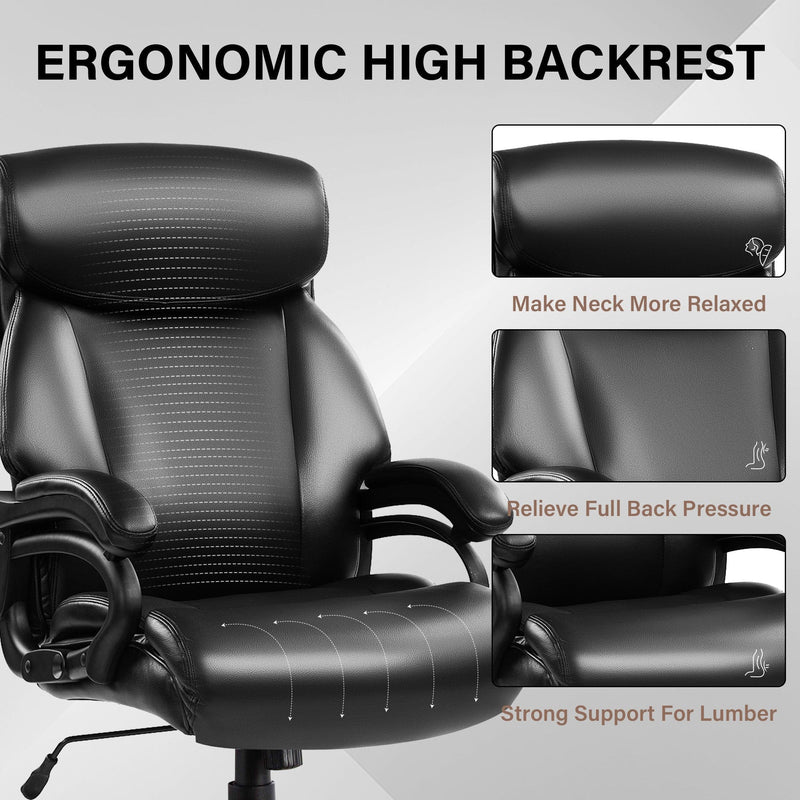 JONPONY Big and Tall Office Chair 500LBS Wide Seat Ergonomic Computer Desk Chair High Back Executive Leather Chair Adjustable Task Chair Lumbar Back Support 8 Hours Heavy Duty Design