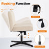 JONPONY Office Chair Armless Desk Chair No Wheels, Fabric Padded Wide Seat Home Office Chairs, 115° Rocking Mid Back Cute Computer Chair for Bedroom, Vanity, Makeup,Beige