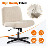 JONPONY Office Chair Armless Desk Chair No Wheels, Fabric Padded Wide Seat Home Office Chairs, 115° Rocking Mid Back Cute Computer Chair for Bedroom, Vanity, Makeup,Beige