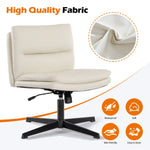 JONPONY PU Leather Armless Office Desk Chair No Wheels,Criss Cross Legged Home Office Chair, Wide Padded Swivel Vanity Chair,120Rocking Mid Back Ergonomic Computer Task Chair for Make Up,Beige