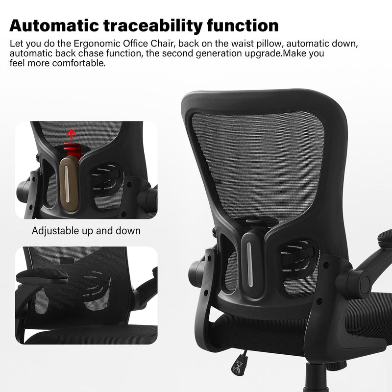 JONPONY Big and Tall Office Chair 400LBS，Ergonomic Office Chair, Task Chair, Comfort Desk Chair with Adjustable Lumbar Support and Flip up Arms, 400lb, Black