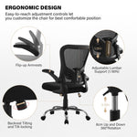 JONPONY Big and Tall Office Chair 400LBS，Ergonomic Office Chair, Task Chair, Comfort Desk Chair with Adjustable Lumbar Support and Flip up Arms, 400lb, Black