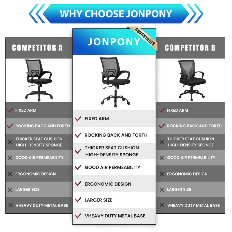 JONPONY Big and Tall Office Chair Ergonomic Office Chair with Lumbar Support, Adjustable height ,8 Hours Heavy Duty Design,Black