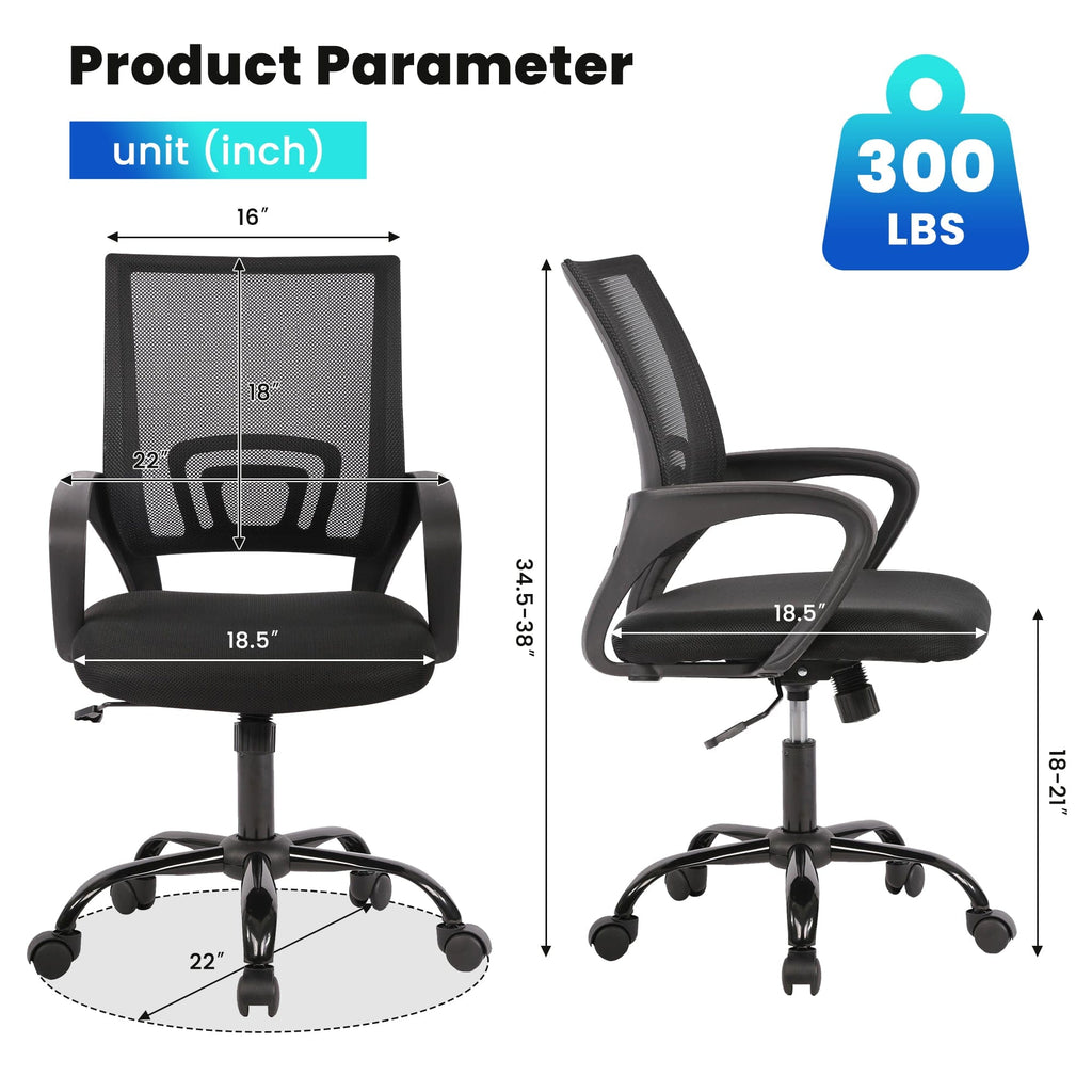 JONPONY Big and Tall Office Chair Ergonomic Office Chair with Lumbar Support, Adjustable height ,8 Hours Heavy Duty Design,Black