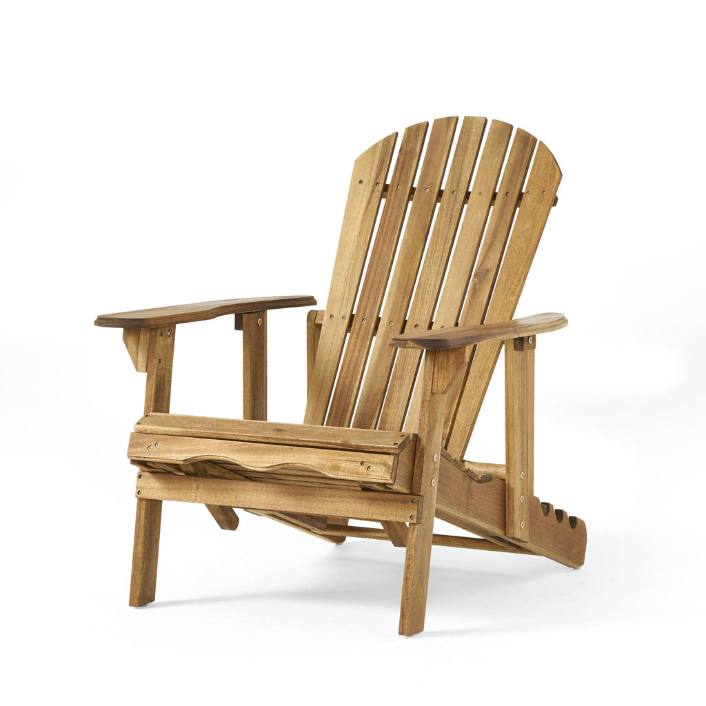 JONPONY Outdoor Folding HDPE Adirondack Chair, Patio Seat, Weather Resistant, Natural Stained