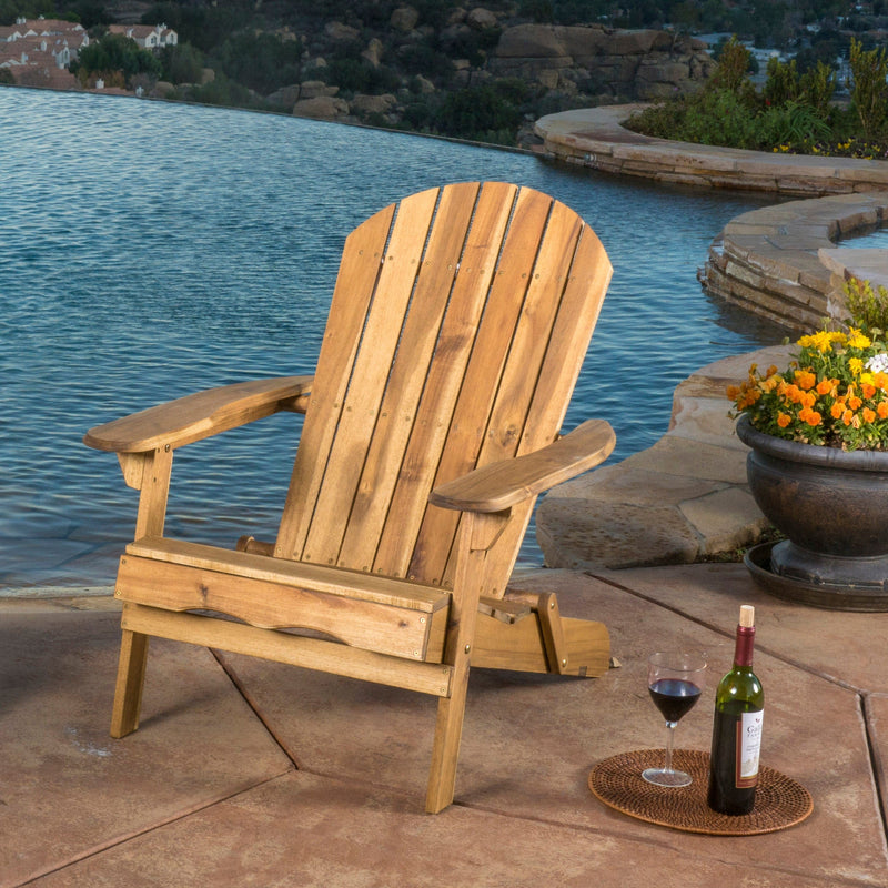 JONPONY Outdoor Folding HDPE Adirondack Chair, Patio Seat, Weather Resistant, Natural Stained
