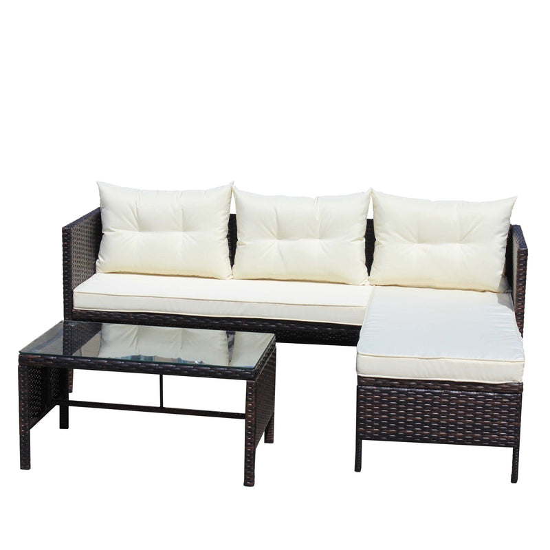 JONPONY Outdoor Patio Furniture sets 3 piece Conversation set wicker Ratten Sectional Sofa With Seat Cushions(Beige Cushion)