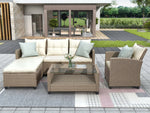 JONPONY Outdoor, Patio Furniture Sets, 4 Piece Conversation Set Wicker Ratten Sectional Sofa with Seat Cushions(Beige Brown)