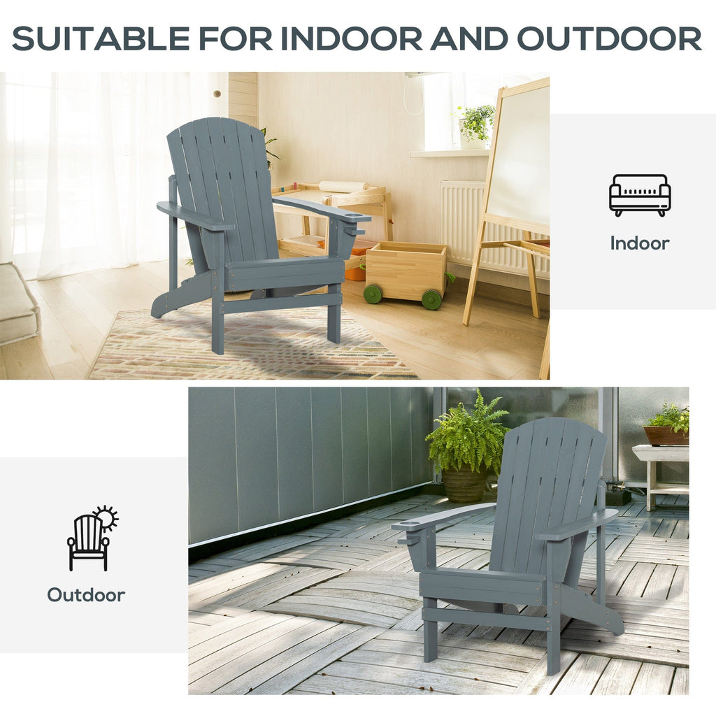JONPONY Outsunny Wooden Adirondack Chair, Outdoor Patio Lawn Chair with Cup Holder, Weather Resistant Lawn Furniture, Classic Lounge for Deck, Garden, Backyard, Fire Pit, Dark Gray