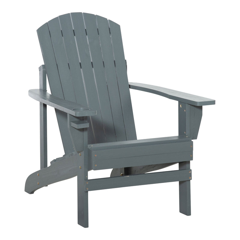 JONPONY Outsunny Wooden Adirondack Chair, Outdoor Patio Lawn Chair with Cup Holder, Weather Resistant Lawn Furniture, Classic Lounge for Deck, Garden, Backyard, Fire Pit, Dark Gray