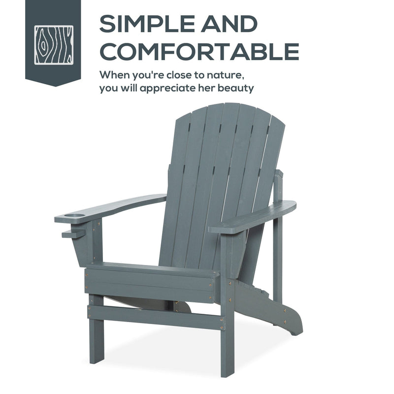 JONPONY Outsunny Wooden Adirondack Chair, Outdoor Patio Lawn Chair with Cup Holder, Weather Resistant Lawn Furniture, Classic Lounge for Deck, Garden, Backyard, Fire Pit, Dark Gray
