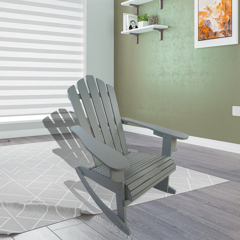 JONPONY Reclining Wooden Outdoor Rocking Adirondack chair,Grey