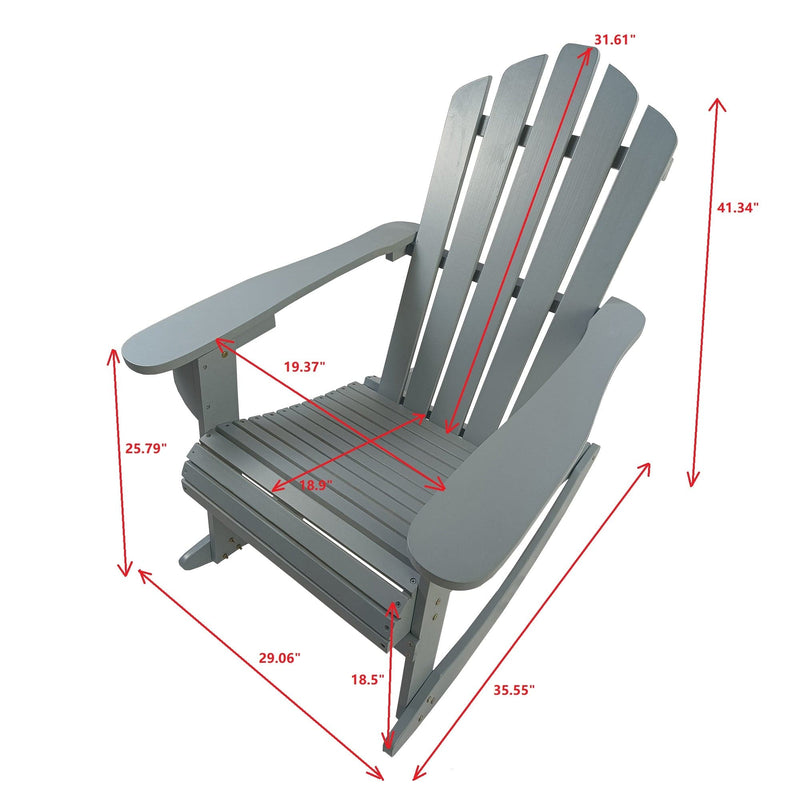 JONPONY Reclining Wooden Outdoor Rocking Adirondack chair,Grey