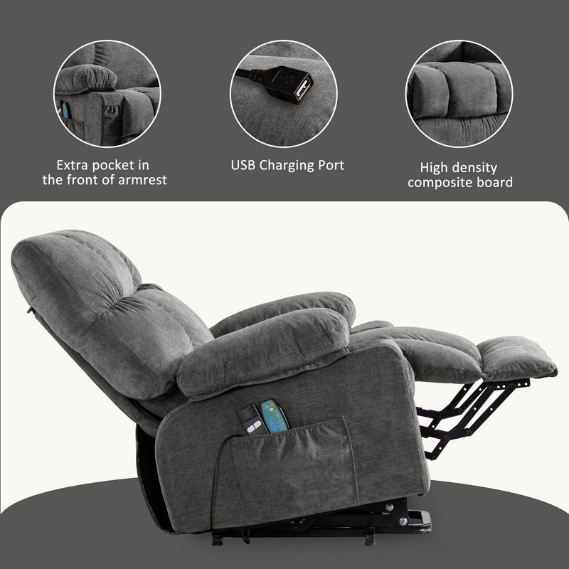 JONPONY Power Lift Recliner Chair Recliners for Elderly with Heat and Massage Recliner Chair for Living Room with Infinite Position and Side Pocket,USB Charge Port,Grey