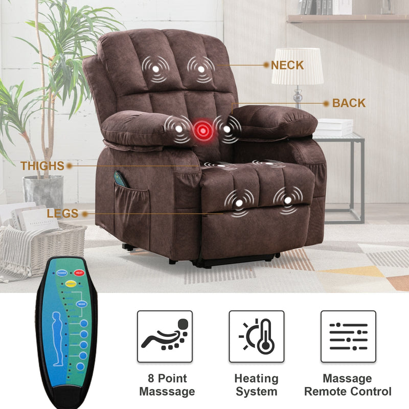 JONPONY Power Lift Recliner Chair Recliners for Elderly with Heat and Massage Recliner Chair for Living Room with Infinite Position and Side Pocket,USB Charge Port,Brown