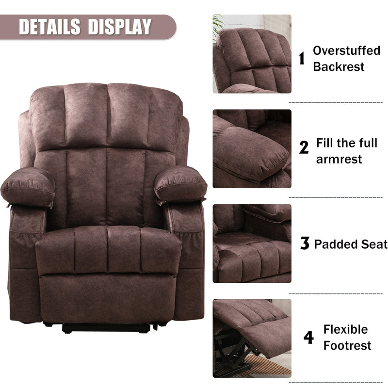 JONPONY Power Lift Recliner Chair Recliners for Elderly with Heat and Massage Recliner Chair for Living Room with Infinite Position and Side Pocket,USB Charge Port,Brown