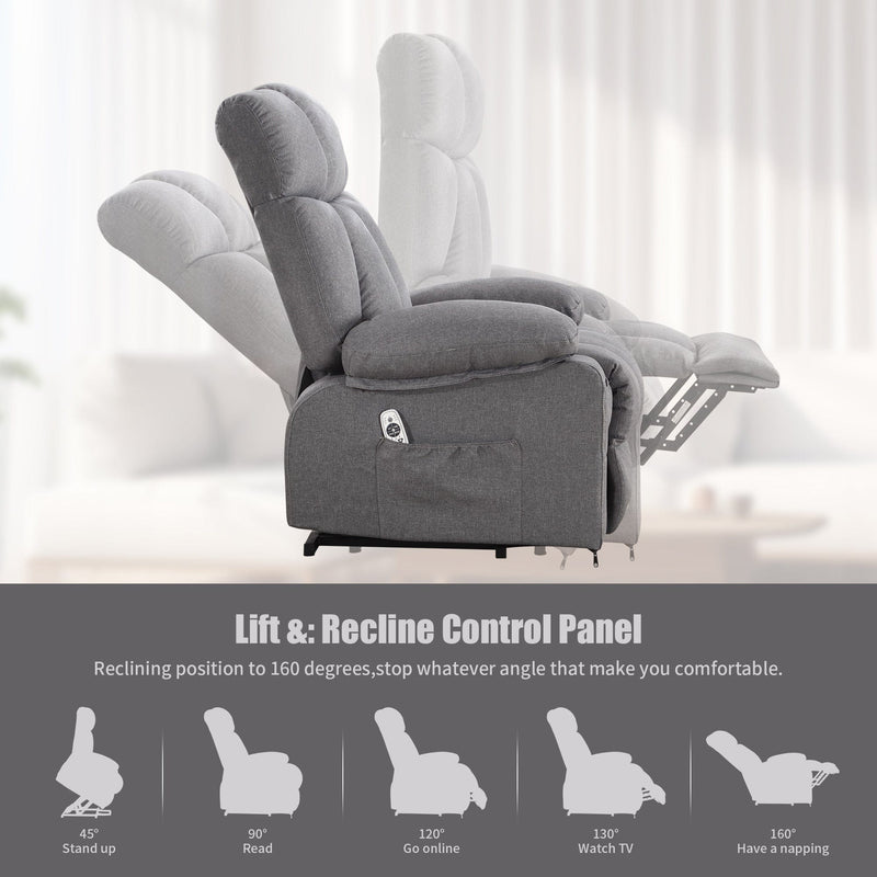 JONPONY Power Lift Recliner Chair Recliners for Elderly with Heat and Massage Recliner Chair for Living Room with Infinite Position and Side Pocket,USB Charge Port,Grey