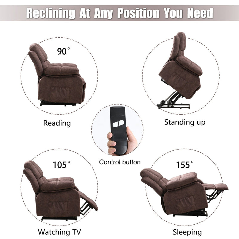 JONPONY Power Lift Recliner Chair Recliners for Elderly with Heat and Massage Recliner Chair for Living Room with Infinite Position and Side Pocket,USB Charge Port,Brown