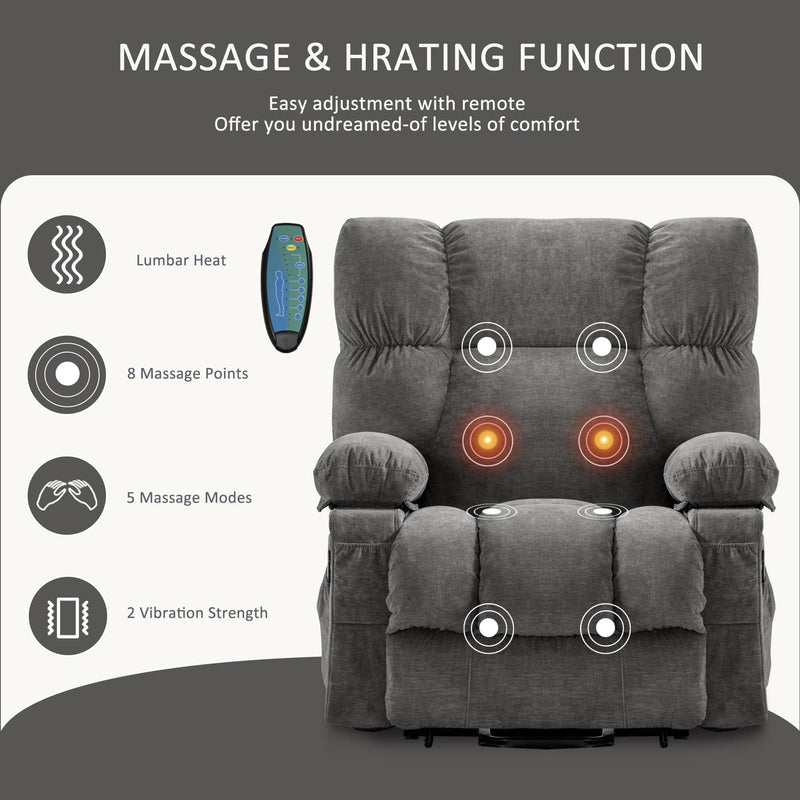 JONPONY Power Lift Recliner Chair Recliners for Elderly with Heat and Massage Recliner Chair for Living Room with Infinite Position and Side Pocket,USB Charge Port,Grey