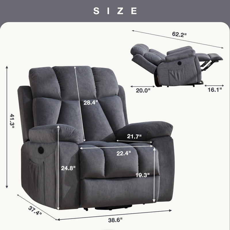 JONPONY Power Lift Recliner Chairs with Massage and Heat,Heavy Duty Reclining Mechanism Massage Chair with 2 Concealed Cup holders,Side Pocket,USB Ports,Bedroom Home Theater,Gray