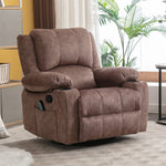 JONPONY 38.19" Wide Manual Swivel Rocker Recliner Chair,Velvet sofa with Massager and Heat,Usb, Cup holders -GREY