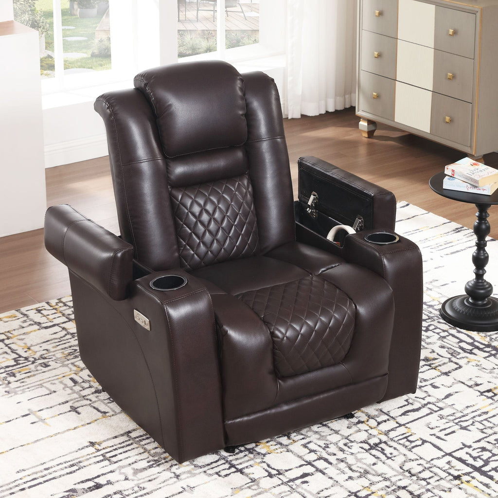 JONPONY Home Power Recliner Chair with USB Ports and Cup Holders,Electric Home Theater Seating with Hidden Arm Storage,Black