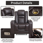 JONPONY Home Power Recliner Chair with USB Ports and Cup Holders,Electric Home Theater Seating with Hidden Arm Storage,Black