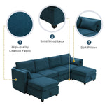 JONPONY Chenille Modular Sectional Sofa,U Shaped Couch with Adjustable Armrests and Backrests,6 Seat Reversible Sofa Bed with Storage Seats for Living Room