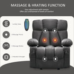 JONPONY Manual Recliner Chair with Heat Therapy and Massage Function, Heavy Duty Reclining Mechanism Massage Chair, Elderly Single Rocker Sofa with Cup Holders for Bedroom Home Theater,Grey