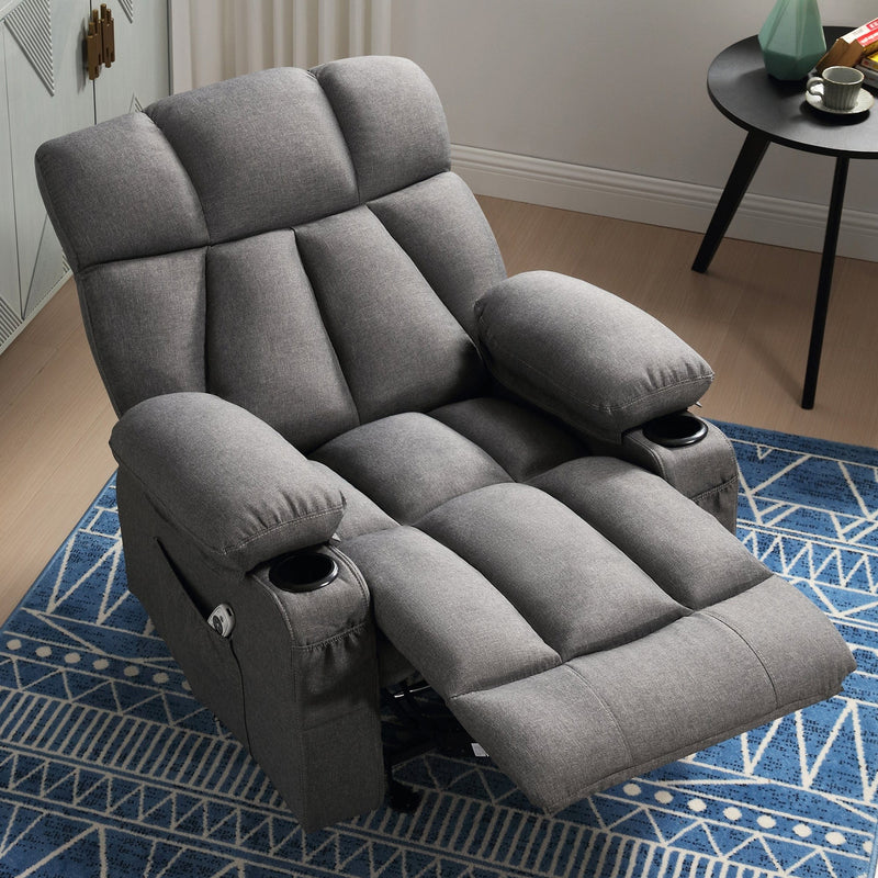 JONPONY Manual Recliner Chair with Heat Therapy and Massage Function, Heavy Duty Reclining Mechanism Massage Chair, Elderly Single Rocker Sofa with Cup Holders for Bedroom Home Theater,Grey