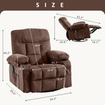 JONPONY Massage Rocker Recliner Chair with Vibration Massage and Heat Ergonomic Lounge Chair for Living Room with Rocking Function and Side Pocket, 2 Cup Holders, USB Charge Port,Brown