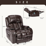 JONPONY Massage Rocker Recliner Chair with Vibration Massage and Heat Ergonomic Lounge Chair for Living Room with Rocking Function and Side Pocket, 2 Cup Holders, USB Charge Port,Brown