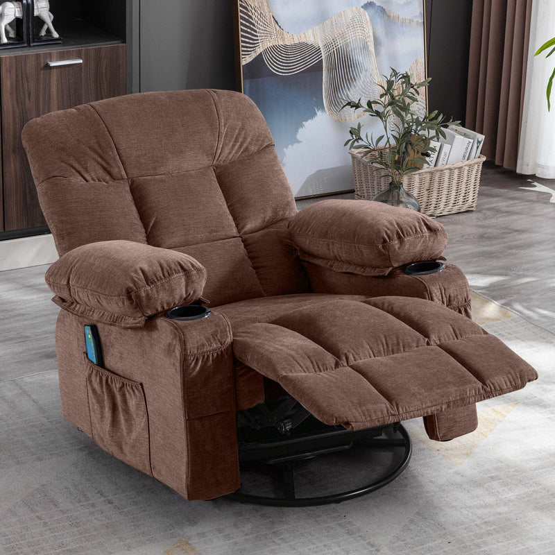 JONPONY Massage Rocker Recliner Chair with Vibration Massage and Heat Ergonomic Lounge Chair for Living Room with Rocking Function and Side Pocket, 2 Cup Holders, USB Charge Port,Brown