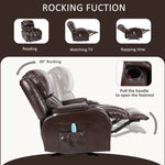 JONPONY Massage Rocker Recliner Chair with Vibration Massage and Heat Ergonomic Lounge Chair for Living Room with Rocking Function and Side Pocket, 2 Cup Holders, USB Charge Port,Brown