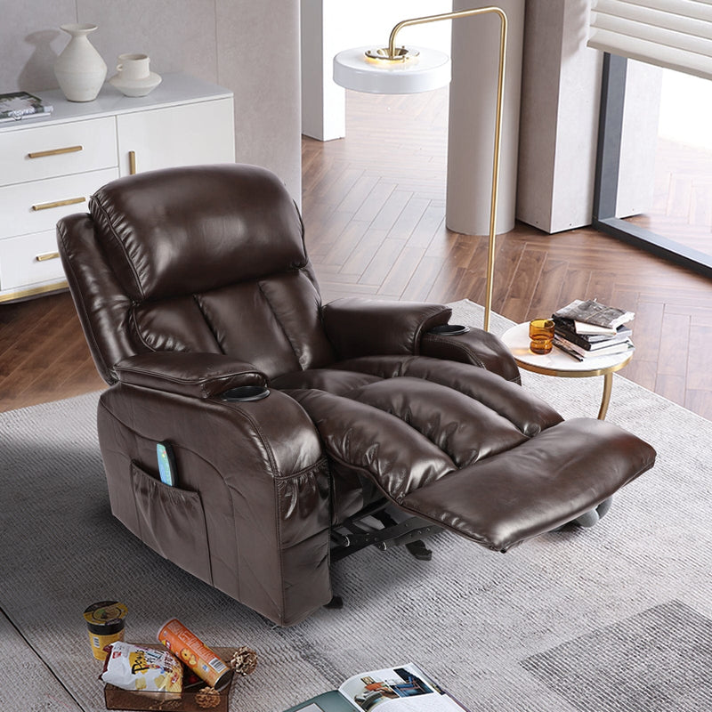 JONPONY Massage Rocker Recliner Chair with Vibration Massage and Heat Ergonomic Lounge Chair for Living Room with Rocking Function and Side Pocket, 2 Cup Holders, USB Charge Port,Brown