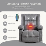 JONPONY Massage Swivel Rocker Recliner Chair with Vibration Massage and Heat Ergonomic Lounge Chair for Living Room with Rocking Function and Side Pocket, 2 Cup Holders, USB Charge Port,Grey