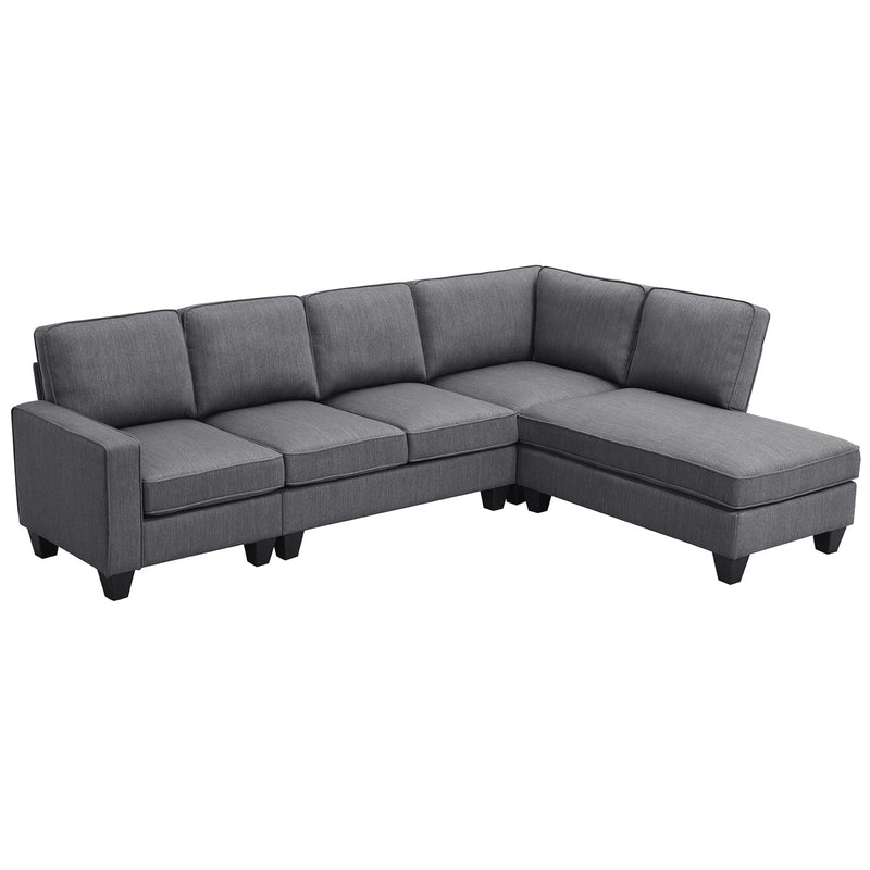 JONPONY Modern Sectional Sofa,7-seat Linen Fabric Couch Set with Chaise Lounge and Convertible Ottoman for Living Room,Apartment,Office,Grey