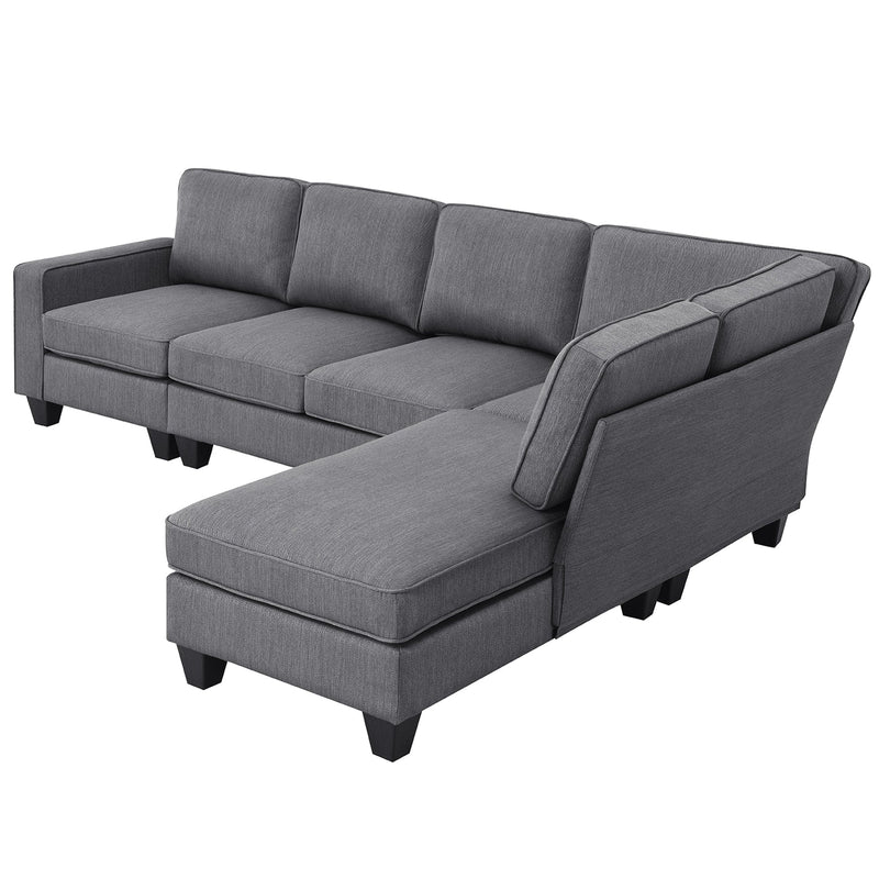 JONPONY Modern Sectional Sofa,7-seat Linen Fabric Couch Set with Chaise Lounge and Convertible Ottoman for Living Room,Apartment,Office,Grey