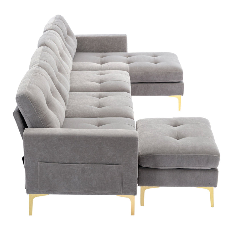 JONPONY U Shape Convertible Sectional Sofa Couch with Movable Ottoman for Living Room, Apartment, Office, Light Grey