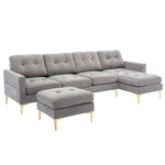 JONPONY U Shape Convertible Sectional Sofa Couch with Movable Ottoman for Living Room, Apartment, Office, Light Grey