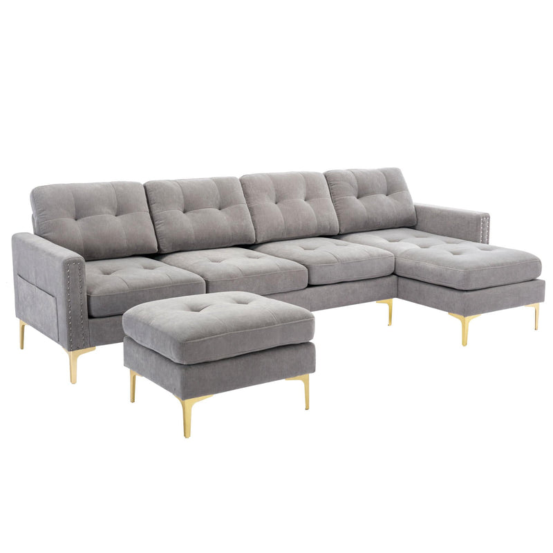 JONPONY U Shape Convertible Sectional Sofa Couch with Movable Ottoman for Living Room, Apartment, Office, Light Grey