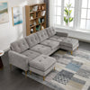 JONPONY U Shape Convertible Sectional Sofa Couch with Movable Ottoman for Living Room, Apartment, Office, Light Grey