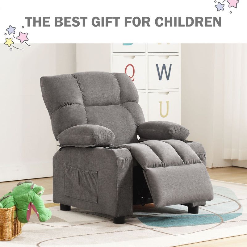 JONPONY Kids Recliner Chair， Push Back Toddler Recliner with Cup Holders & Side Pockets， Adjustable Footrest & Headrest Kids Sofa for Boys Girls 3+ Age Group