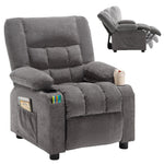 JONPONY Kids Recliner Chair，Push Back Toddler Recliner with Cup Holders & Side Pockets， Adjustable Footrest & Headrest Kids Sofa for Boys Girls 3+ Age Group, Grey