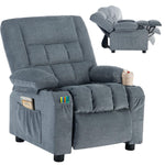 JONPONY Kids Recliner Chair，Push Back Toddler Recliner with Cup Holders & Side Pockets， Adjustable Footrest & Headrest Kids Sofa for Boys Girls 3+ Age Group, Grey