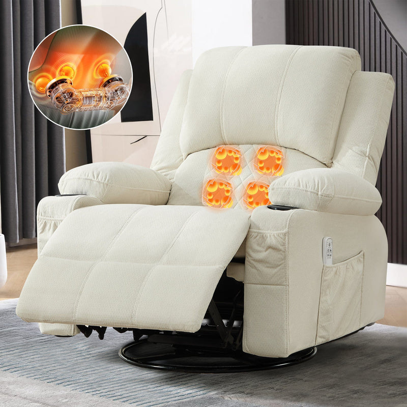 JONPONY Kneading Massage Rocker Recliner Chair with 4 Point Back Kneading Massage and Heat Ergonomic Lounge Chair for Living Room with Rocking Function and 2 Cup Holders, USB Charge Port,Gray