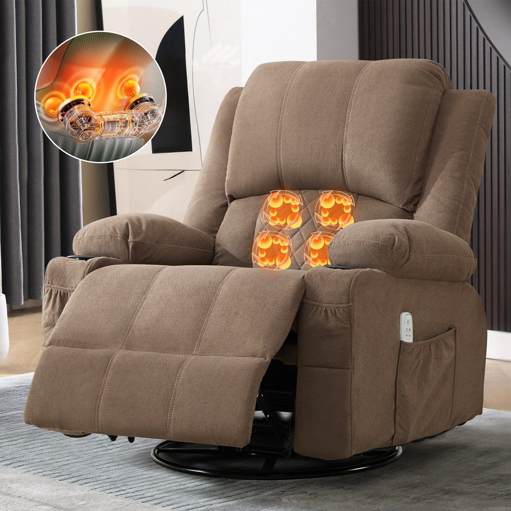 JONPONY Kneading Massage Rocker Recliner Chair with 4 Point Back Kneading Massage and Heat Ergonomic Lounge Chair for Living Room with Rocking Function and 2 Cup Holders, USB Charge Port,Gray