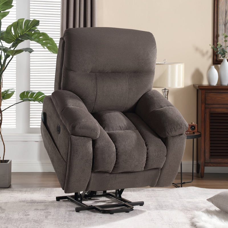 JONPONY Large Power Lift Recliner Chair with Massage and Heat for Elderly, Overstuffed Wide Recliners, Heavy Duty Reclining with USB Ports, 2 Concealed Cup Holders