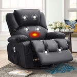 JONPONY Manual Recliner Chair with Heat Therapy and Massage Function, Heavy Duty Reclining Mechanism Massage Chair, Elderly Single Rocker Sofa with Cup Holders for Bedroom Home Theater,Black