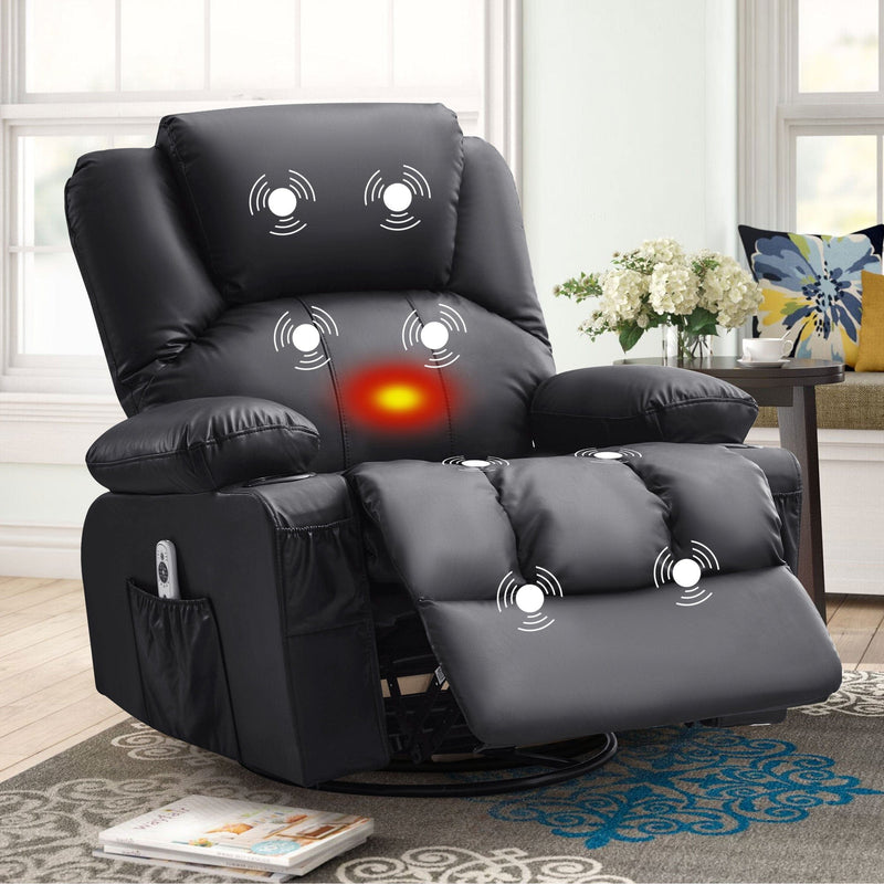 JONPONY Manual Recliner Chair with Heat Therapy and Massage Function, Heavy Duty Reclining Mechanism Massage Chair, Elderly Single Rocker Sofa with Cup Holders for Bedroom Home Theater,Black